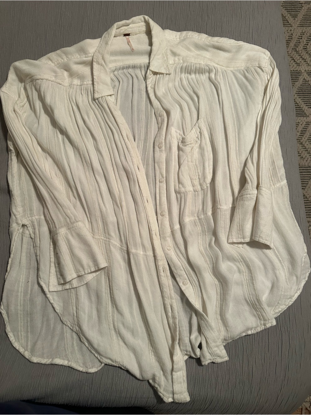 Free People Lightweight cream Button-Front Gauze Blouse